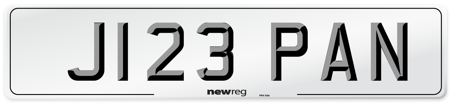 J123 PAN Number Plate from New Reg